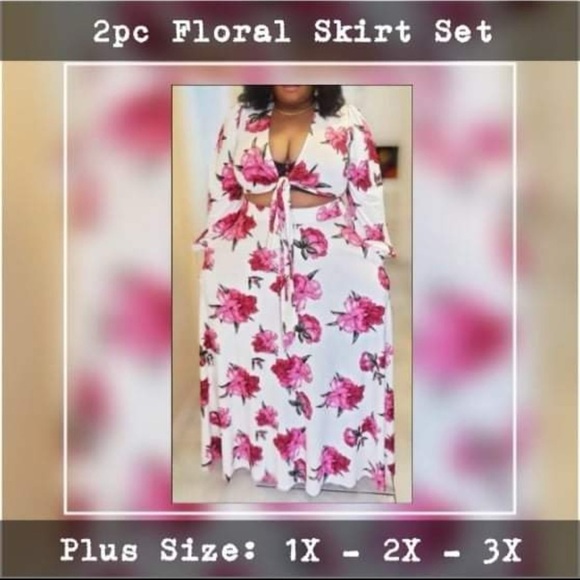 Plus Size -2pc Floral Skirt Set - Picture 3 of 14